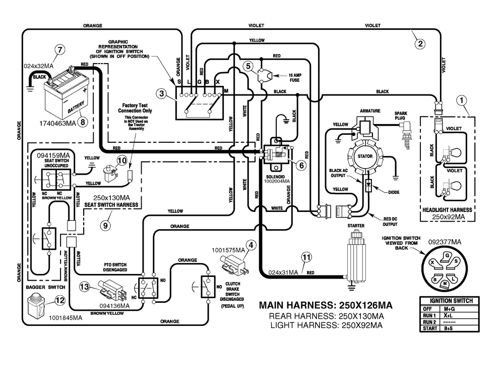 Electrical System Diagram and Parts List for 312006X50C 2007 Briggs and Stratton Lawn Tractor